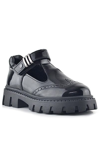 Rakerplus Black Patent Leather Buckle Detailed Velcro Girls' Casual Shoes