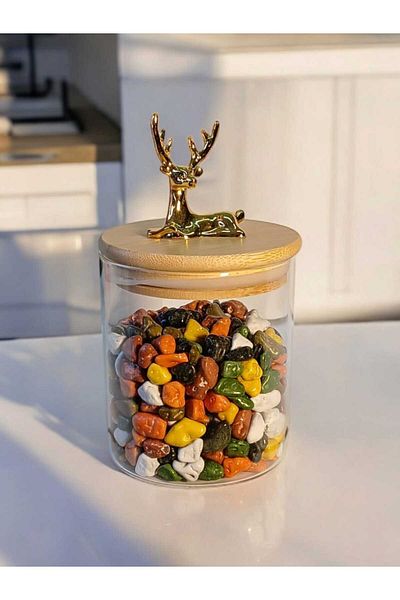 Yenigeldi (9X10 cm) 2 Pieces Shiny Transparent Color Deer Glass Storage Container with Deer Head Y-512