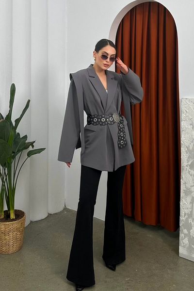 msm fashion Oversize'owa damska marynarka - pasek i detale na ramionach
