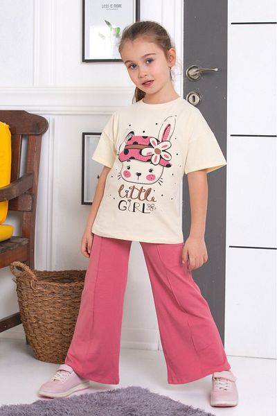 tunays shopping Spanish Leg Leggings Pants Rabbit Buckle Printed Oversize Tshirt Girls' Bottom Top Set