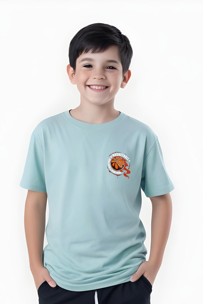 FYK COLLECTİON Tricou cu mânecă scurtă pentru băiat cu imprimeu Burning Ball