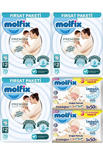 Molfix Premium Bebek Bezi Beden:2 (3-6KG) Mini 210 Adet Aylık Ultra Fırsat Pk...