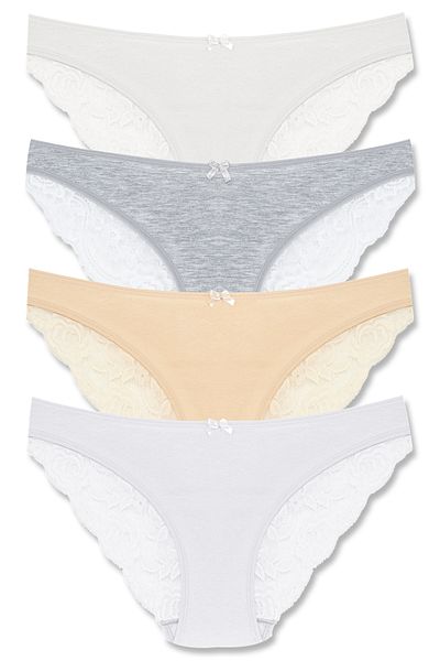 HNX 4 Pack Cotton Back Leg Lace Slip Women's Panties
