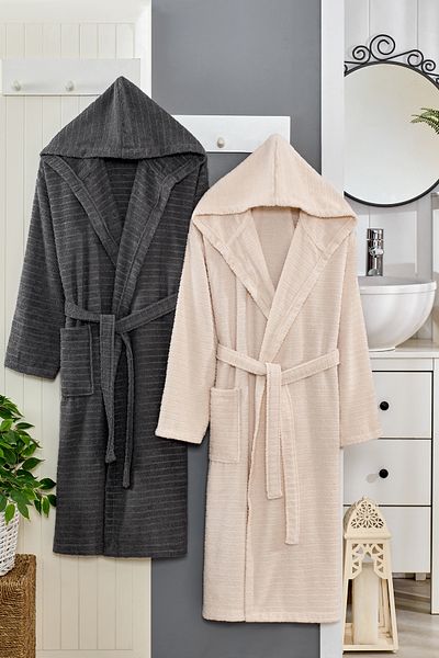 Denia Home Textile طقم رداء حمام بغطاء للرأس مكون من 6 قطع |   طقم روب حمام |   رداء حمام