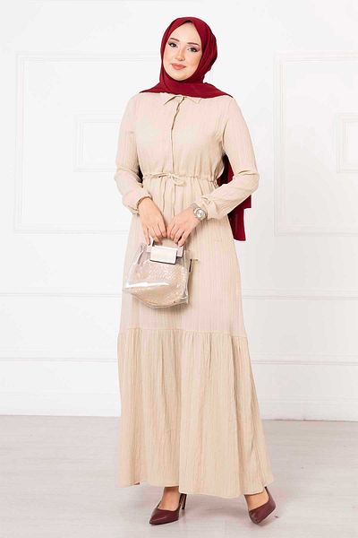 EBRUTESETTÜR Half Button Waist Drawstring Dress
