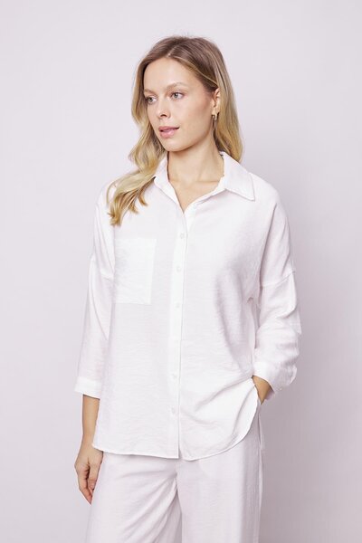 Jument Women S Linen Look Sleeve Foldable Relaxed Fit Long Tunic Shirt-Cream