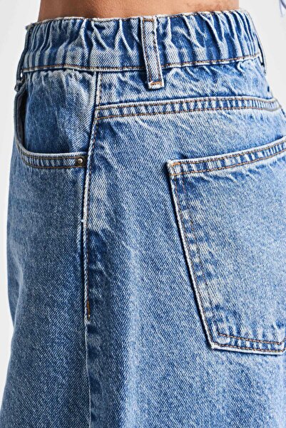 its basic Kadın Mavi Renk 2S5-4 Palazzo Fit Beli Lastliki %100 Koton Denim Jean