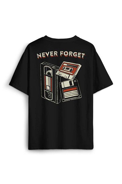 Kendim Seçtim تي شيرت مطبوع عليه عبارة Never Forget Cassette Floppy 90s 80s Nineties Eighties Back Front تي شيرت كبير الحجم للجنسين