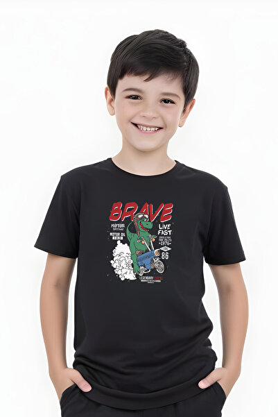 FYK COLLECTİON Tricou cu mânecă scurtă pentru băiat cu imprimeu Brave Trex