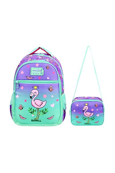 Linea Waddell 3 Compartment Primary School Bag and Lunchbox Flamingo Lilac-Water Green 24302