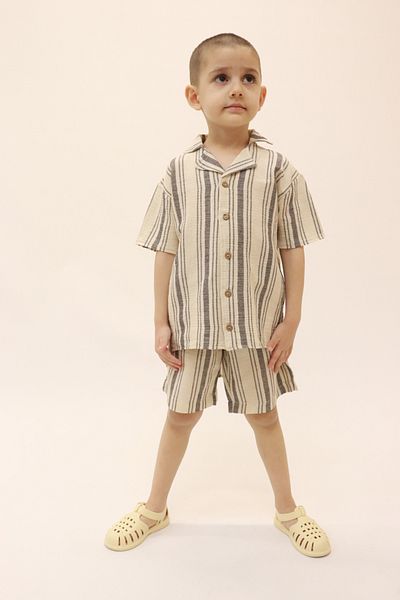 BALKABAĞI Striped Şile Cloth Shirt and Shorts Set for 2-8 Years Old Children - Mtye0057