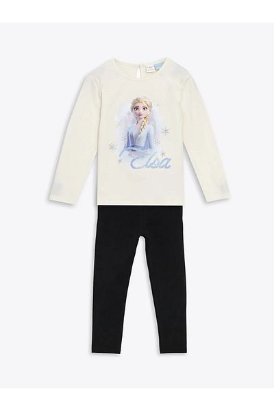 LC Waikiki Lcw Kids Ecru Elsa Printed Girls' Blouse and Leggings 2-Piece