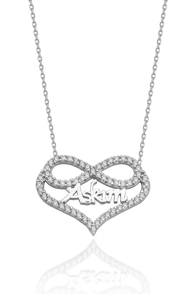 KAR DİAMOND 925 Ayar Gümüş Rodyumlu Kalp Sonsuzluk Aşkım Yazılı Gümüş Kolye -...