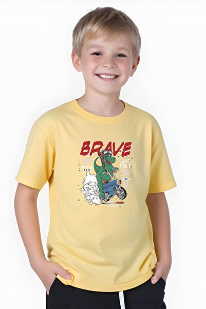 YA KO KİDS Tricou cu mânecă scurtă pentru băiat cu imprimeu Live Brave