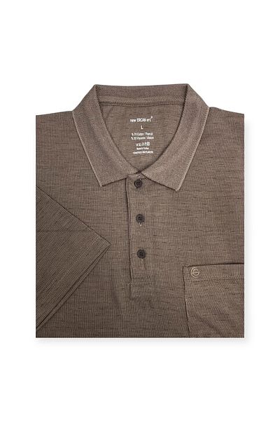 Sadık Collection Ercan Men's Large Size Combed Cotton Fabric Polo Collar Pocket Short Sleeve Brown T-Shirt V-10 0157
