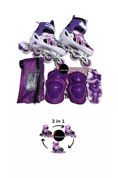 TOPROCKSTORE Lighted Children's Skates Silicone Adjustable Wheel Metal Body Numbered and Protection Set