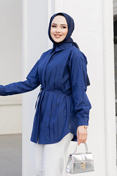 LOCCO Dark Blue Belted Upright Pleat Tunic