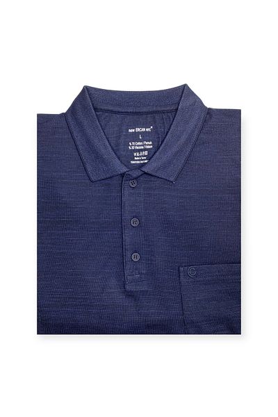Sadık Collection Ercan Ανδρικό χτενισμένο βαμβακερό ύφασμα μεγάλου μεγέθους με λαιμόκοψη με κοντό μανίκι Indiğo χρώμα V-9 0157