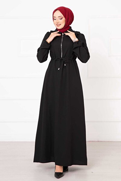 EBRUTESETTÜR Yarım Fermuarlı Fırfır Detaylı Elbise