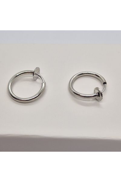 Set Stainless Steel Compression Fake Perforation Free (12 mm) Hoop Earrings (Thickness:1 mm)