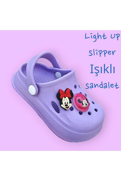 LİASSHOES Tiny Silicone Light Detail Purple Child Sandals Slippers
