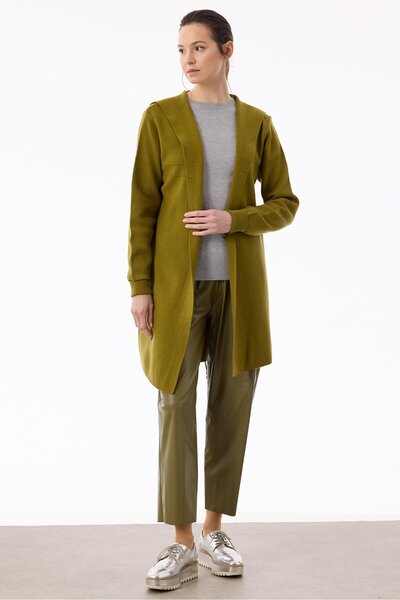 Tığ Triko Kapüşonlu Triko Hırka LIME