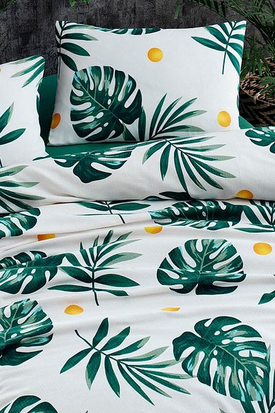Eponj Home Set piqué cu model Monstera verde - dublu