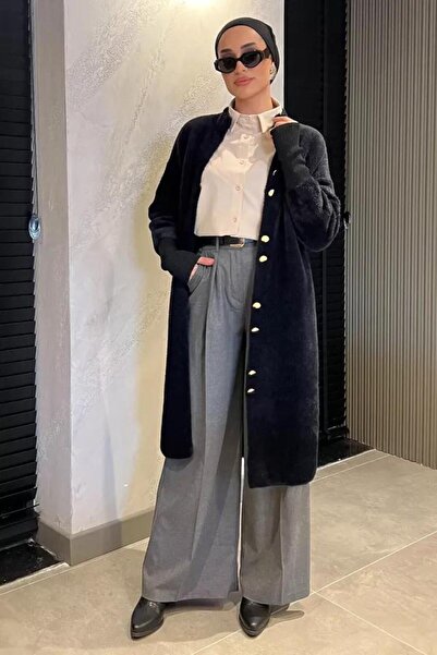Safgiyim44 Women's Plush Soft 3 Thread Double Button Hijab Cardigan