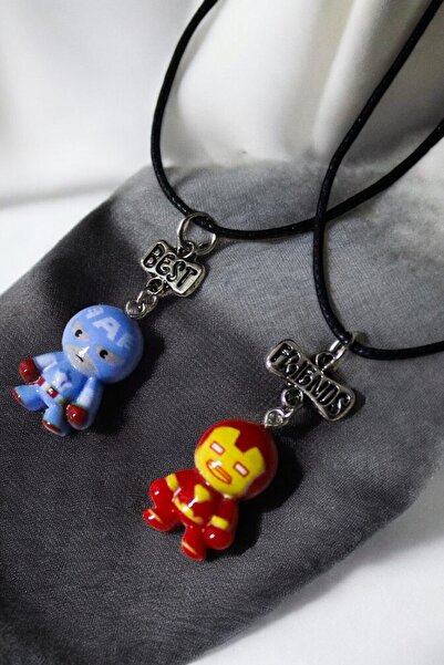 MakeWell İron Man ve Kaptan Amerika Tasarımlı Best Friends 2li Genç ve Çocuklar İçin Kolye