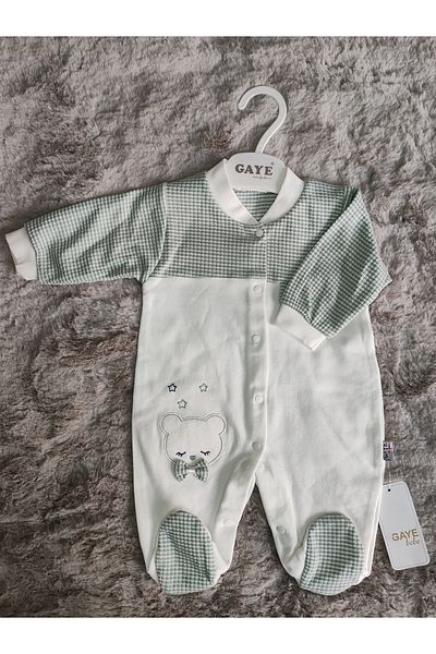 Gaye Bebe White-Green Cute Bear Baby Girl's Jumpsuit
