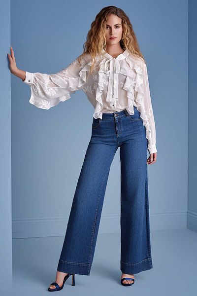 Guitar Pantaloni de jeans albastru închis cu picioare largi