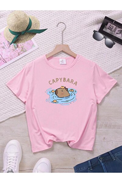 vinraus Tricou cu imprimeu Capybara roz pentru fată/băiat