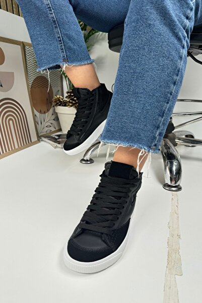 Allyup Pantofi de damă alb-negru - cu șireturi și talpă zimțată, pantofi spor...