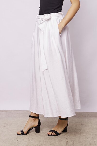 Jument Linen Look Midi Length Kilos Skirt - Waist Tie, Lycra Free Fabric, Cream Color