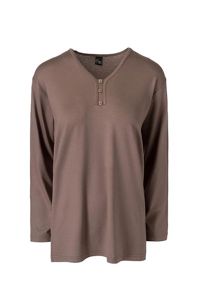 ModaMinar Large Size Combed Cotton V-Neck 3 Button Large Size Mother's Blouse