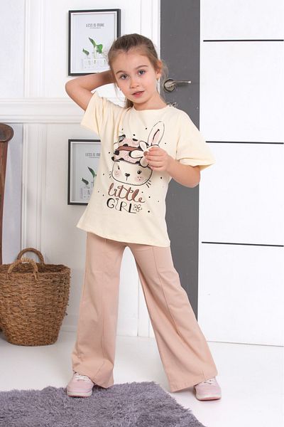 tunays shopping Spanish Leg Leggings Pants Rabbit Buckle Printed Oversize Tshirt Girls' Bottom Top Set