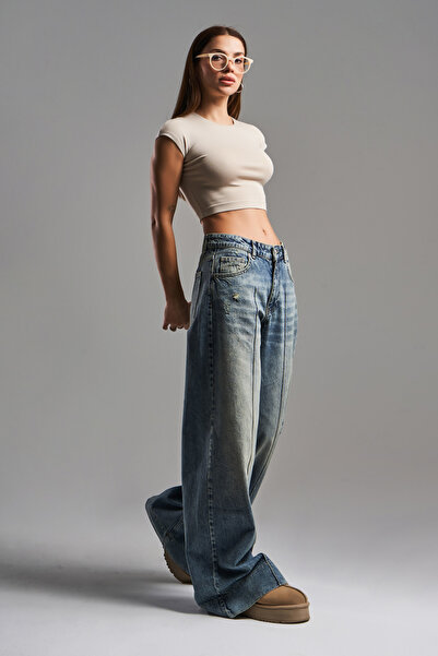 its basic Dámské T.Džíny Barva 12S5-65 Super Palazzo Fit 100% Koton Džínovina se středním pasem