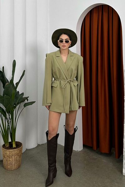 msm fashion Übergroßer Damen-Blazer – mit Gürtel und Schulterdetail