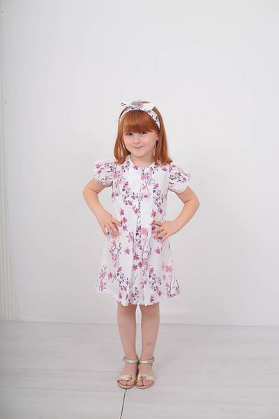 Filizdens Kids Φόρεμα για κορίτσια Flowery Crepe κοντομάνικο casual φόρεμα με μπαντάνα