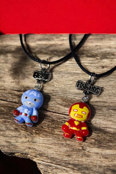 MakeWell İron Man ve Kaptan Amerika Tasarımlı Best Friends 2li Genç ve Çocuklar İçin Kolye