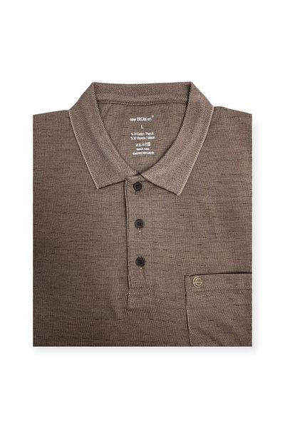Sadık Collection Ercan Men's Large Size Combed Cotton Fabric Polo Collar Pocket Short Sleeve Brown T-Shirt V-10 0157