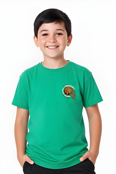 YA KO KİDS Tricou cu mânecă scurtă pentru băiat cu imprimeu de baschet de echipă