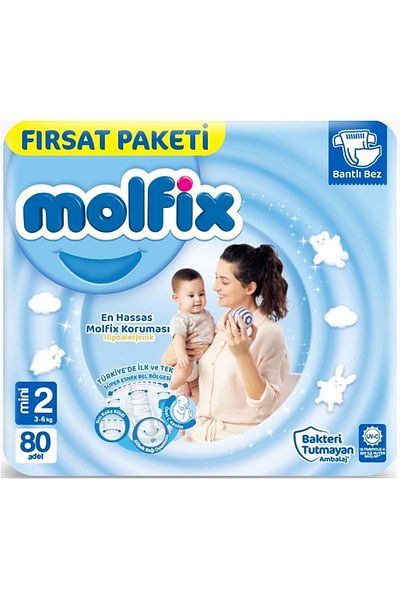 Molfix Economic Deal - Baby Diapers, Size:2, Mini 160 Pieces, 3-6kg