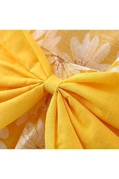 darko Sarı Beyaz Papatya Elbise Çiçekli Fötr Şapka Set Kurdeleli Sevimli Kız Bebek Bayramlık Set Şapkalı