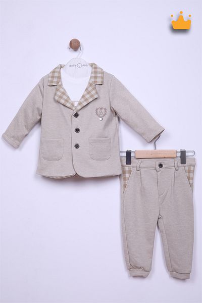 Babydola Boy's Brown 3-Piece Suit - Premium Modal Jacket, Holiday Badi and Trousers