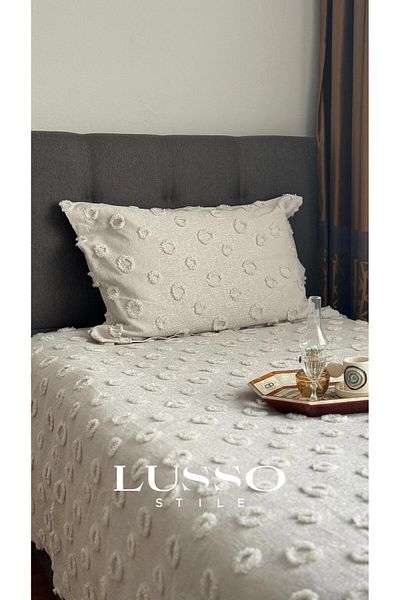 lusso stile Stone Color Pompom Single Pique Set - 180X250 and 1 Pillow