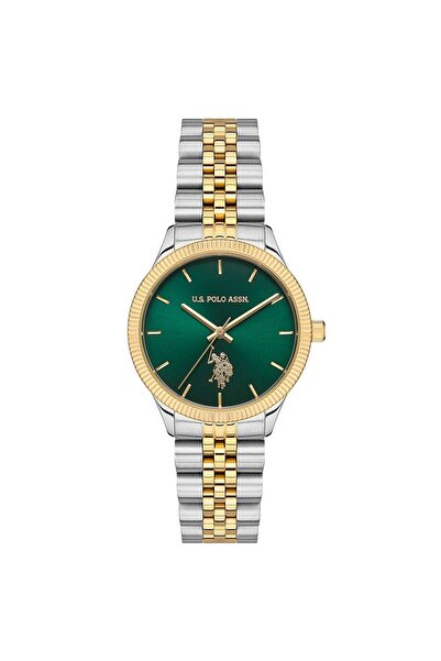 U.S. Polo Assn. U.s Polo Assn USPA2061-07 Quartz Çelik Altın Rengi Yeşil Kadr...