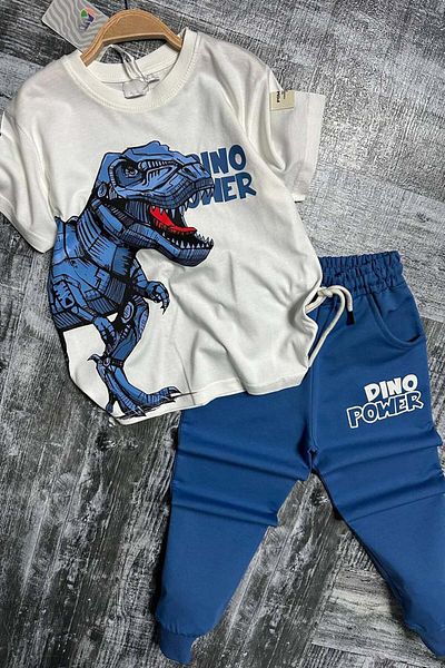Riccotarz Boy's Dinosaur Digital Print and Text Λεπτομερές T-Shirt Μπλε αθλητική φόρμα