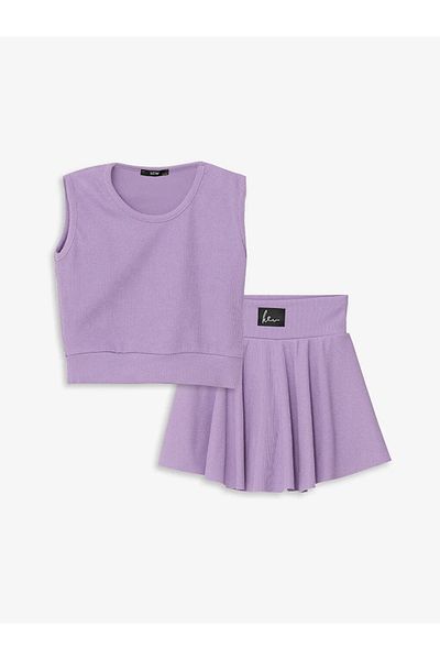 LC Waikiki Lcw Kids Lilac Crew Neck Girls Tank Top and Shorts Skirt
