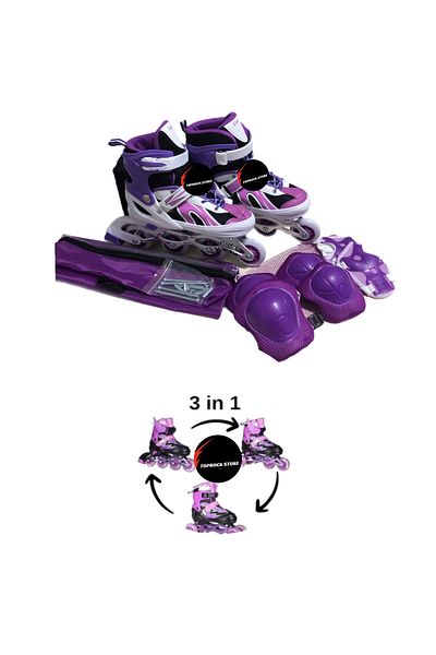 TOPROCKSTORE Lighted Children's Skates Silicone Adjustable Wheel Metal Body Numbered and Protection Set